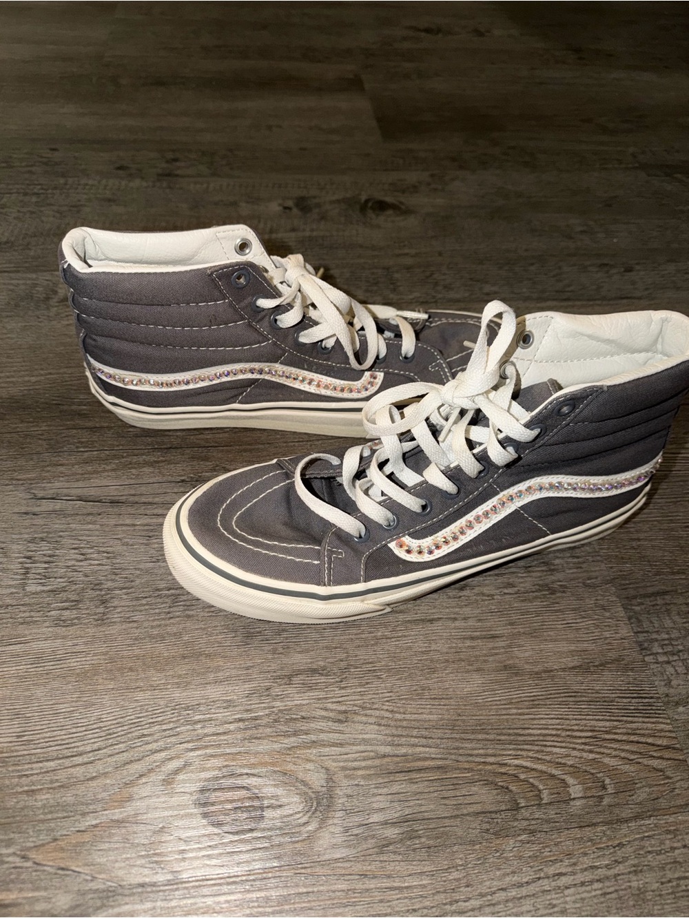 Vans Gray High-Top Sneakers with Iridescent Crystal Side Stripe